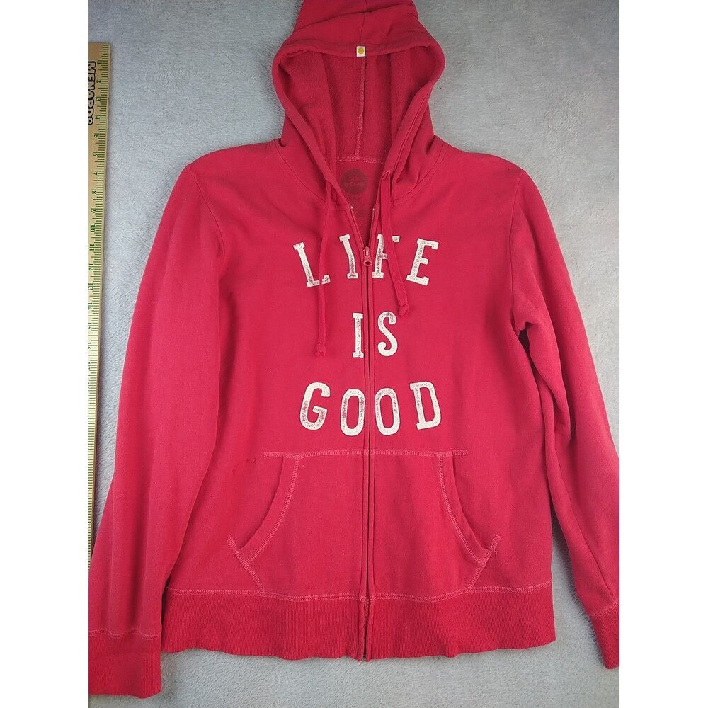 Vintage Life Is Good Spellout Full Zip Sweatshirt Hoodie Women's Medium Red